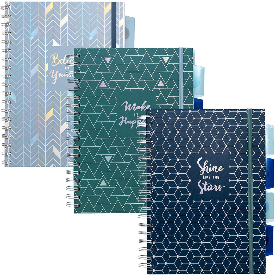 Pukka Pad 5-Subject Divider Ruled Notebook, 3-Pack, 7 x 10 inch